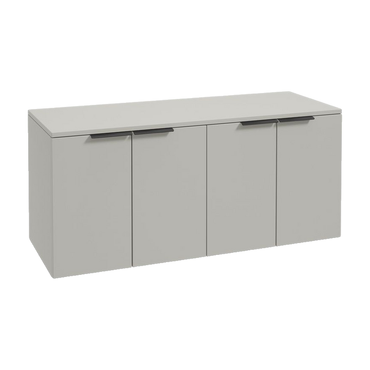 SONAS Stockholm 120cm wall hung four door vanity unit in Matt Arctic Grey with matt black handles