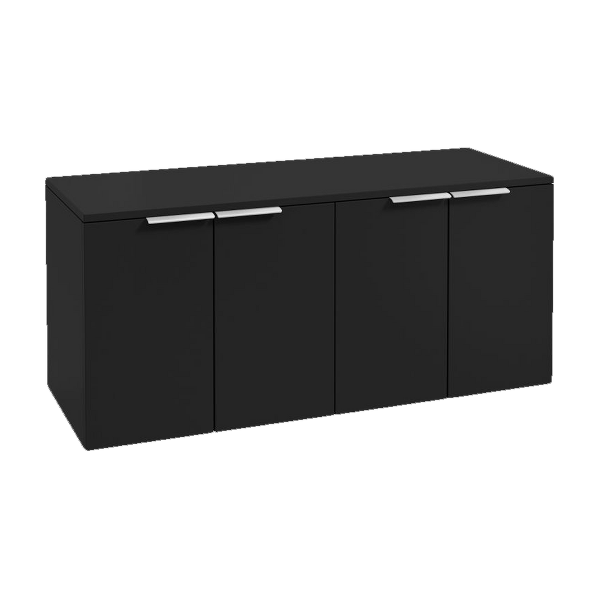 SONAS Stockholm 120cm wall hung four door vanity unit in Matt Black with brushed chrome handles