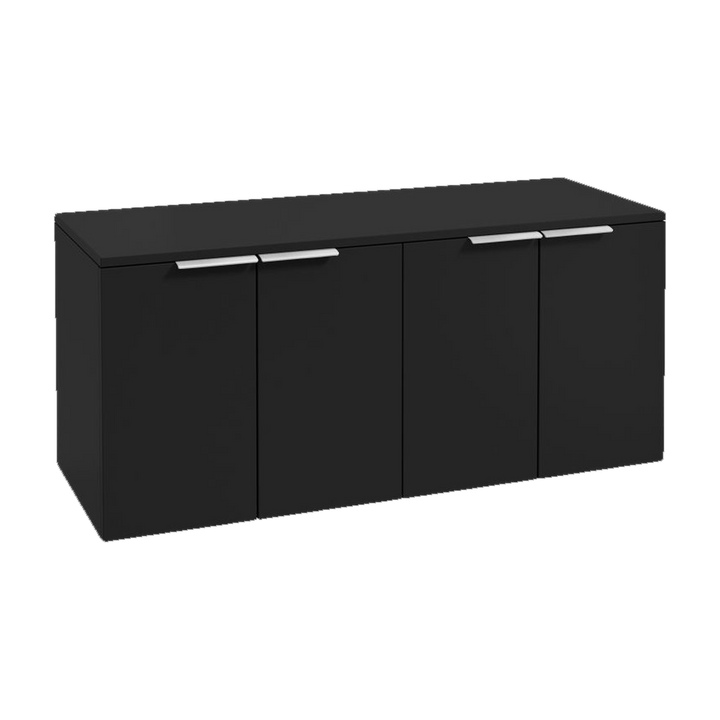 SONAS Stockholm 120cm wall hung four door vanity unit in Matt Black with brushed chrome handles