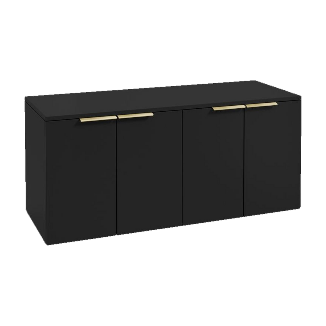 SONAS Stockholm 120cm wall hung four door vanity unit in Matt Black with brushed gold handles
