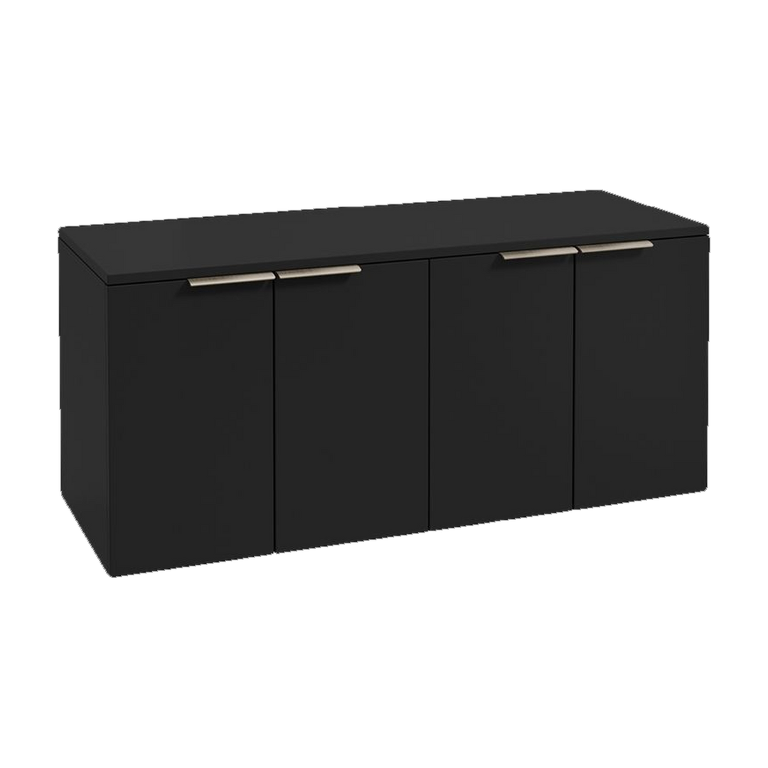 SONAS Stockholm 120cm wall hung four door vanity unit in Matt Black with brushed nickel handles