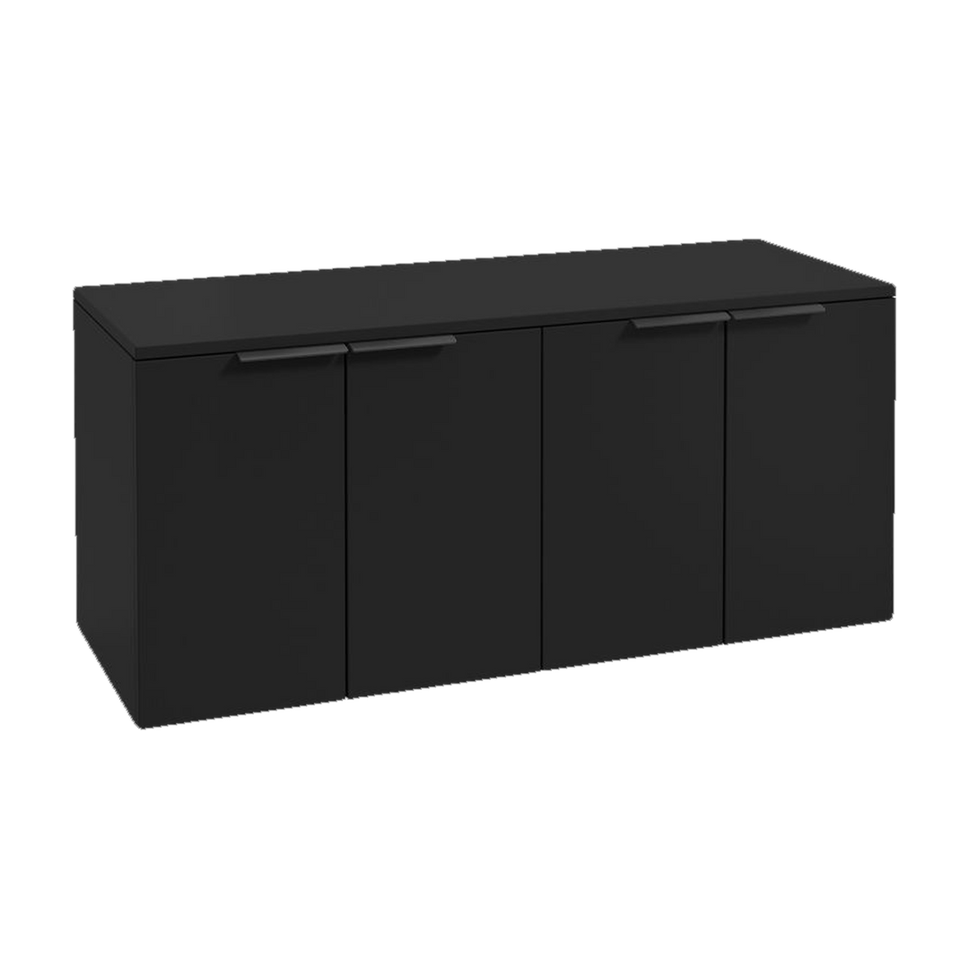 SONAS Stockholm 120cm wall hung four door vanity unit in Matt Black with matt black handles