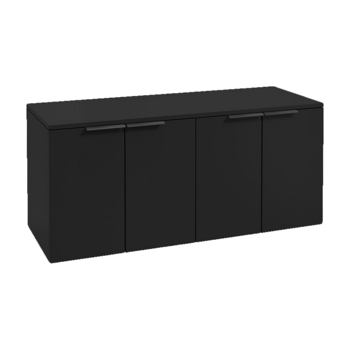 SONAS Stockholm 120cm wall hung four door vanity unit in Matt Black with matt black handles