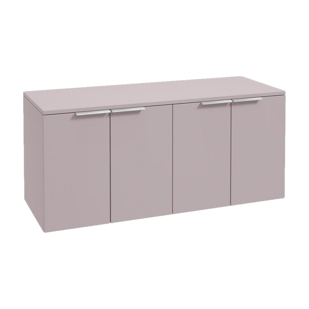 SONAS Stockholm 120cm wall hung four door vanity unit in Matt Cashmere Pink with brushed chrome handles