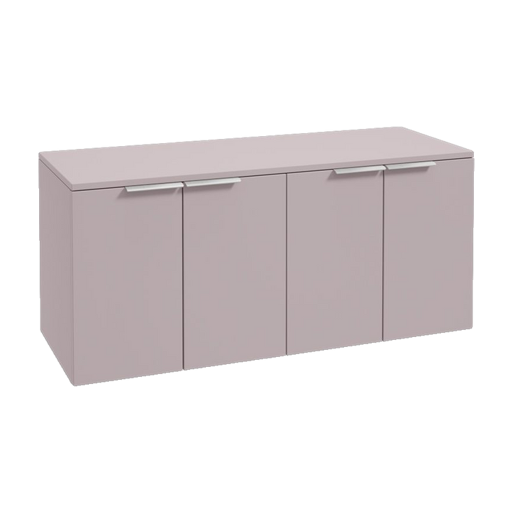 SONAS Stockholm 120cm wall hung four door vanity unit in Matt Cashmere Pink with brushed chrome handles