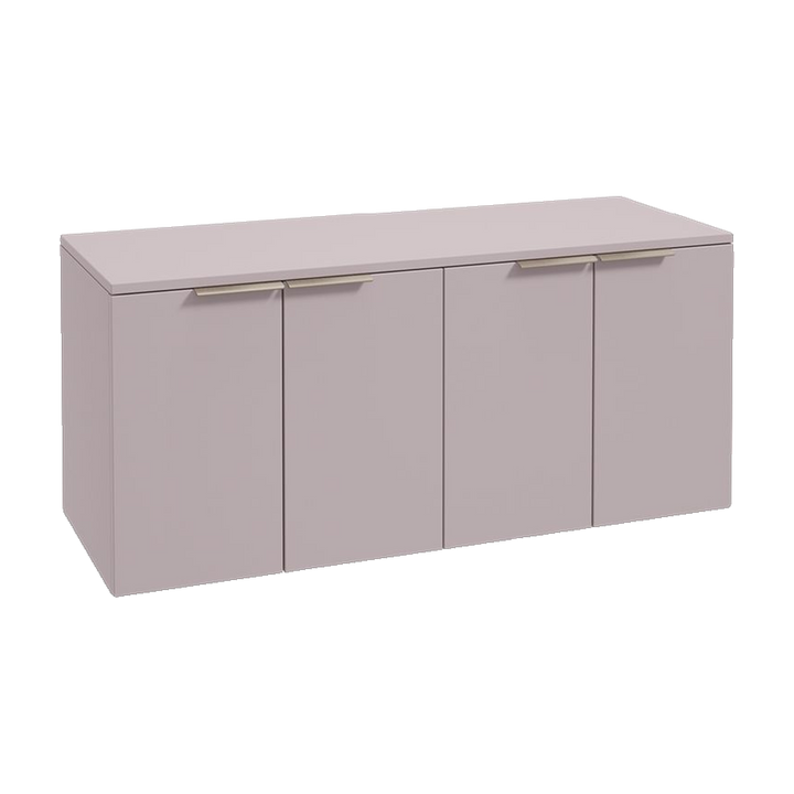 SONAS Stockholm 120cm wall hung four door vanity unit in Matt Cashmere Pink with brushed nickel handles