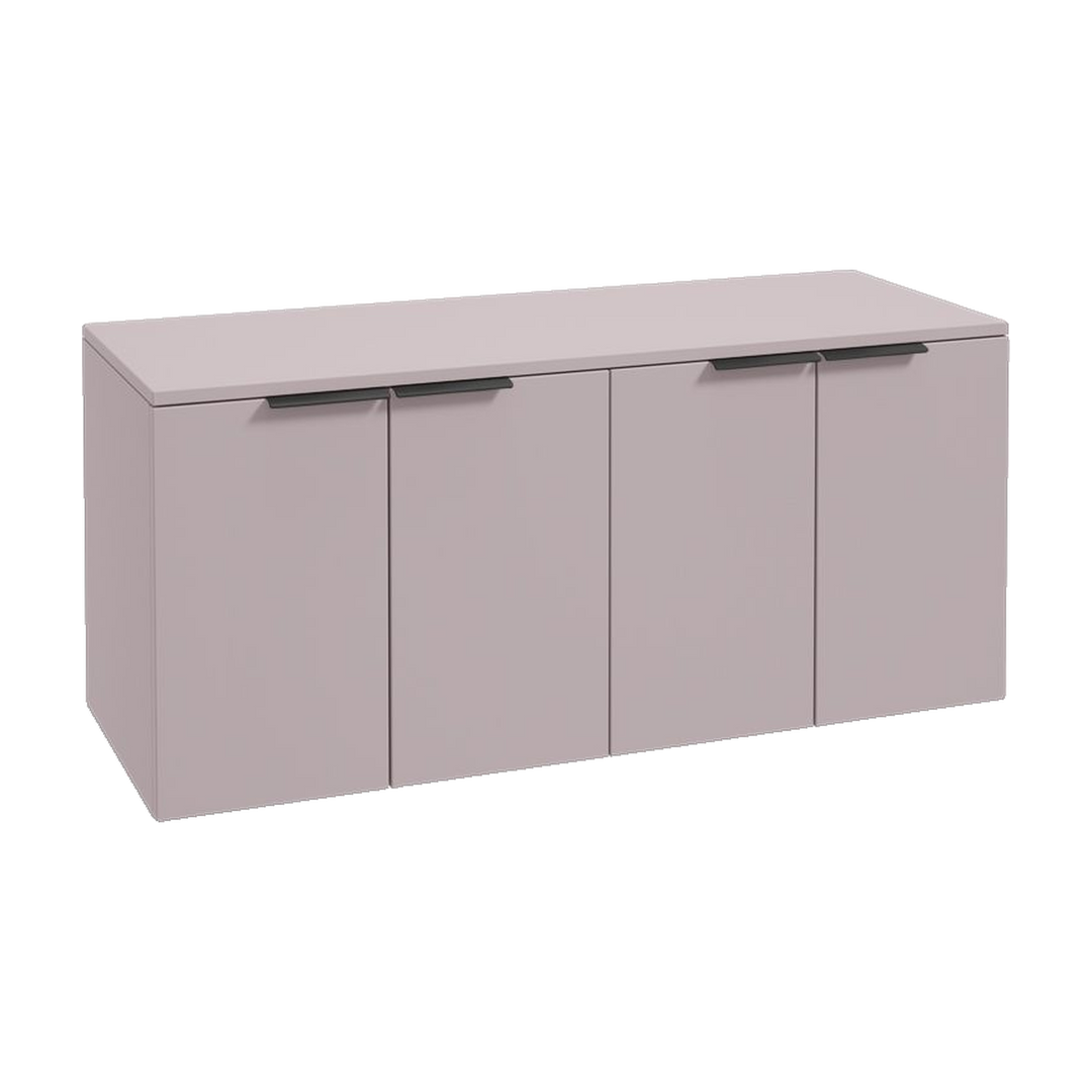 SONAS Stockholm 120cm wall hung four door vanity unit in Matt Cashmere Pink with matt black handles