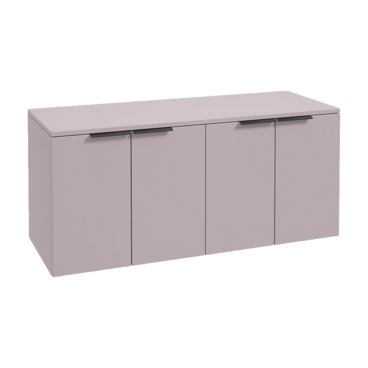 SONAS Stockholm 120cm wall hung four door vanity unit in Matt Cashmere Pink with matt black handles