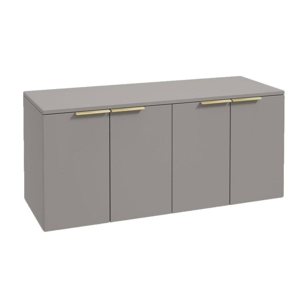 SONAS Stockholm 120cm wall hung four door vanity unit in Matt Khaki with brushed gold handles