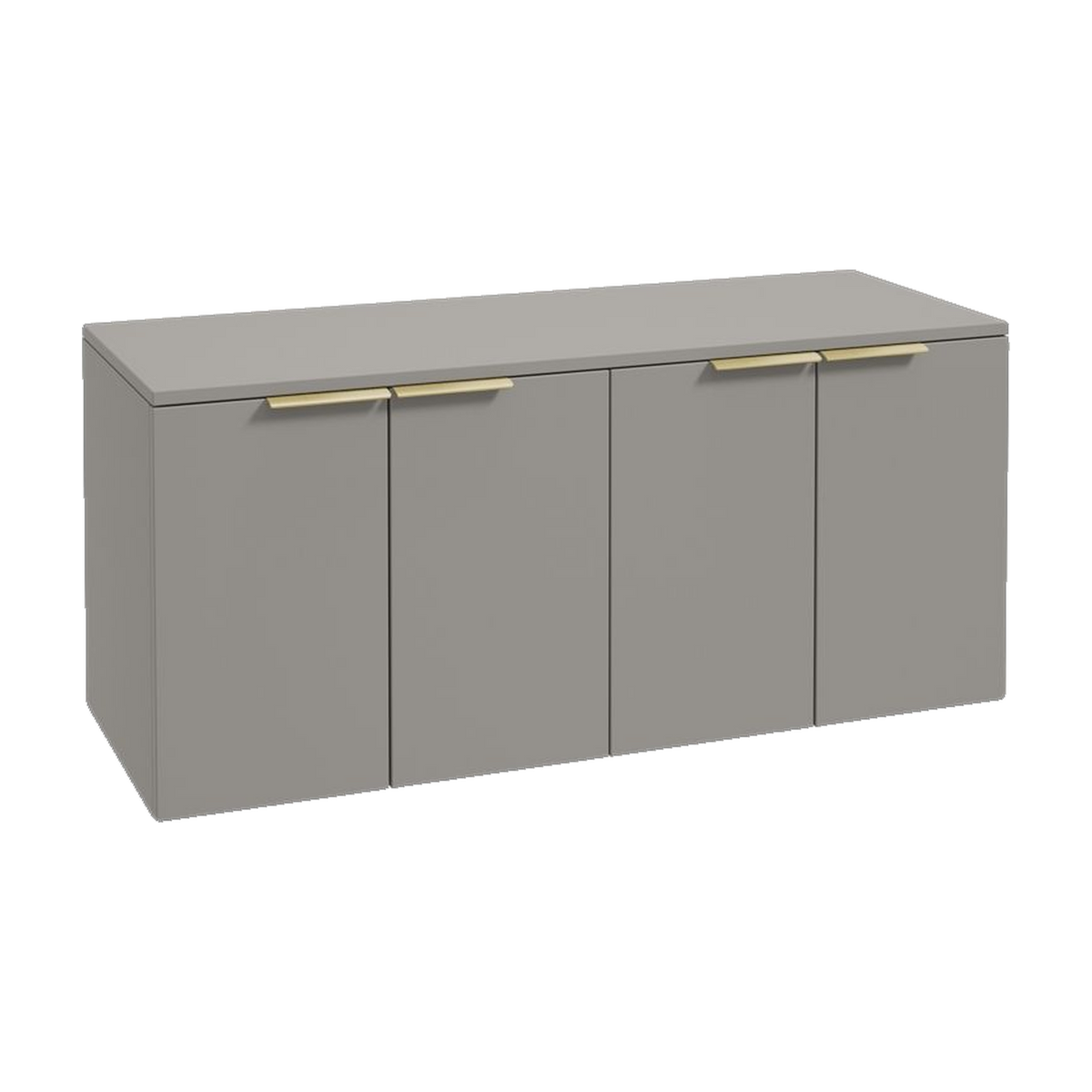 SONAS Stockholm 120cm wall hung four door vanity unit in Matt Khaki with brushed gold handles