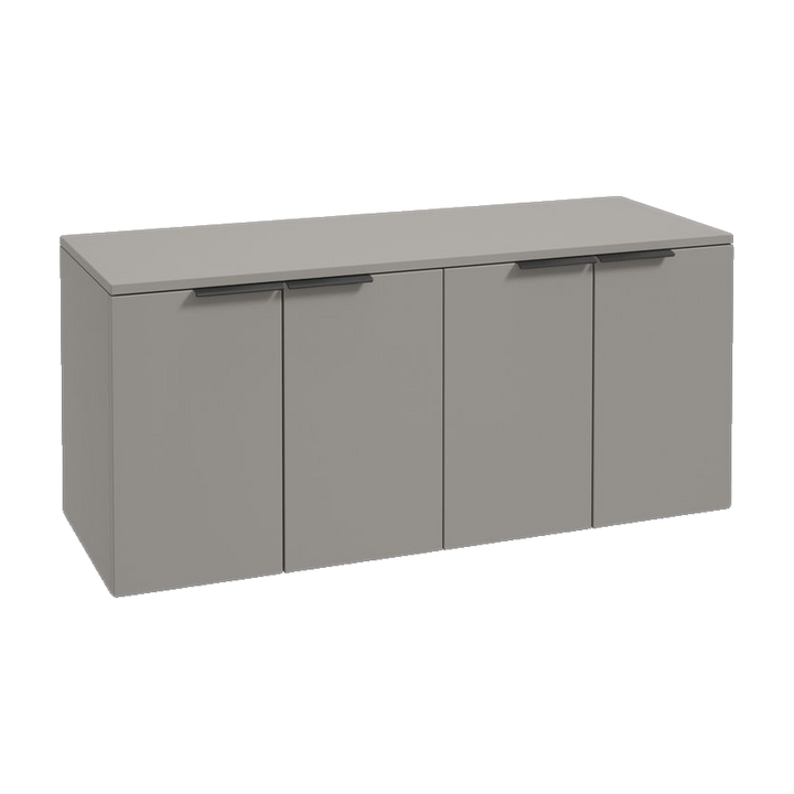 SONAS Stockholm 120cm wall hung four door vanity unit in Matt Khaki with matt black handles