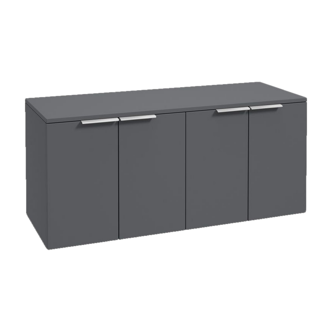 SONAS Stockholm 120cm wall hung four door vanity unit in Matt Midnight Grey with brushed chrome handles