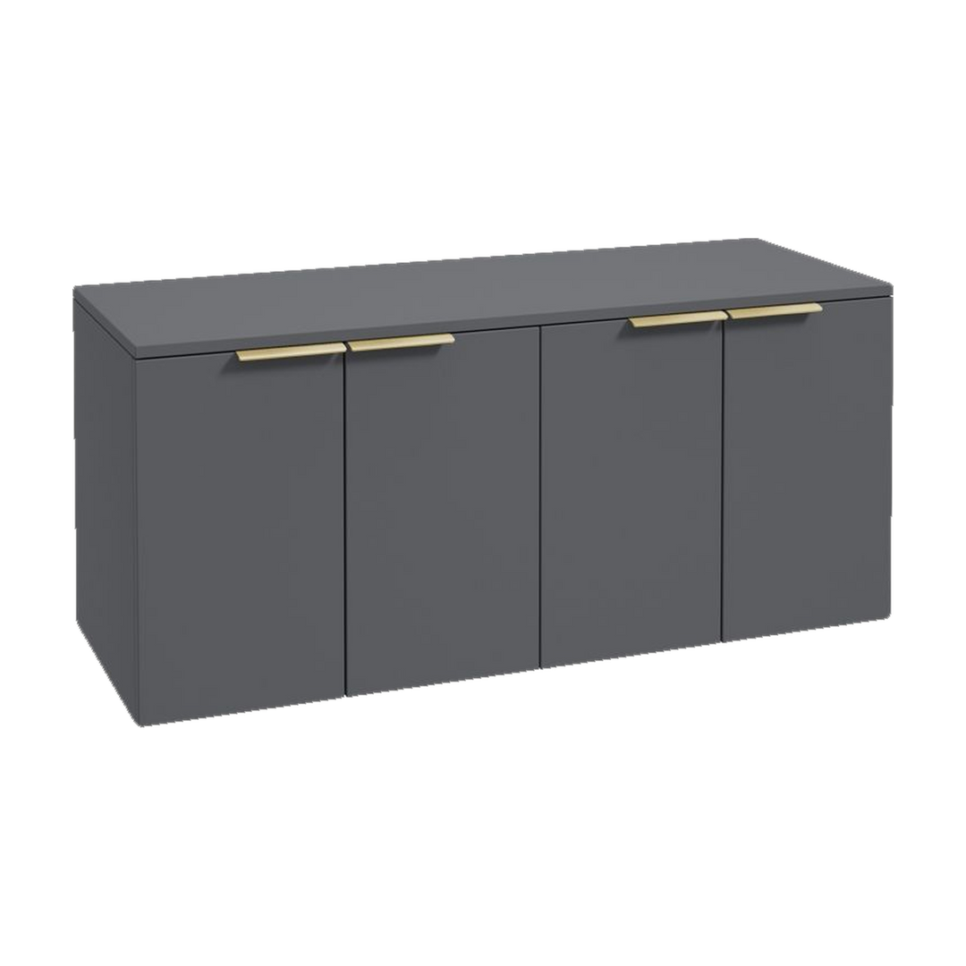 SONAS Stockholm 120cm wall hung four door vanity unit in Matt Midnight Grey with brushed gold handles