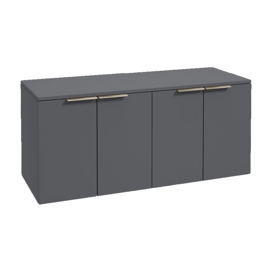 SONAS Stockholm 120cm wall hung four door vanity unit in Matt Midnight Grey with brushed nickel handles