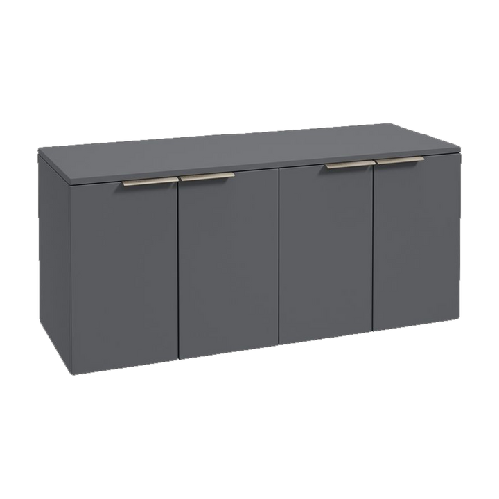 SONAS Stockholm 120cm wall hung four door vanity unit in Matt Midnight Grey with brushed nickel handles