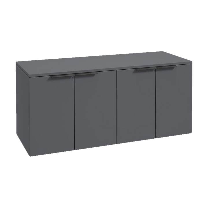 SONAS Stockholm 120cm wall hung four door vanity unit in Matt Midnight Grey with matt black handles