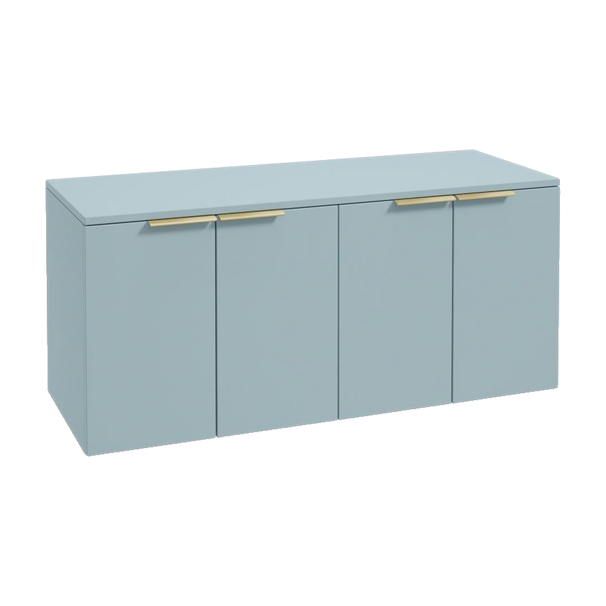 SONAS Stockholm 120cm wall hung four door vanity unit in Matt Morning Sky Blue with brushed gold handles