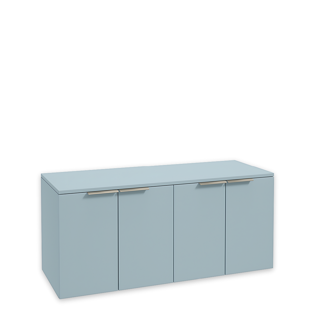 SONAS Stockholm 120cm wall hung four door vanity unit in Matt Morning Sky Blue with brushed nickel handles