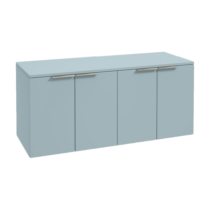 SONAS Stockholm 120cm wall hung four door vanity unit in Matt Morning Sky Blue with brushed nickel handles