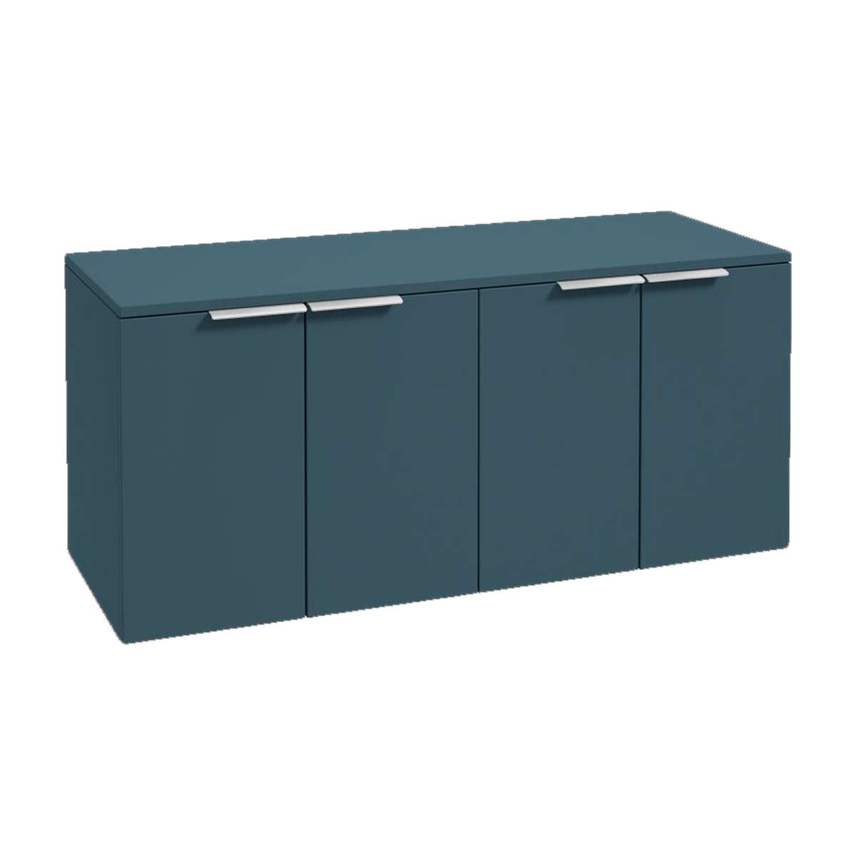 SONAS Stockholm 120cm wall hung four door vanity unit in Matt Ocean Blue with brushed chrome handles