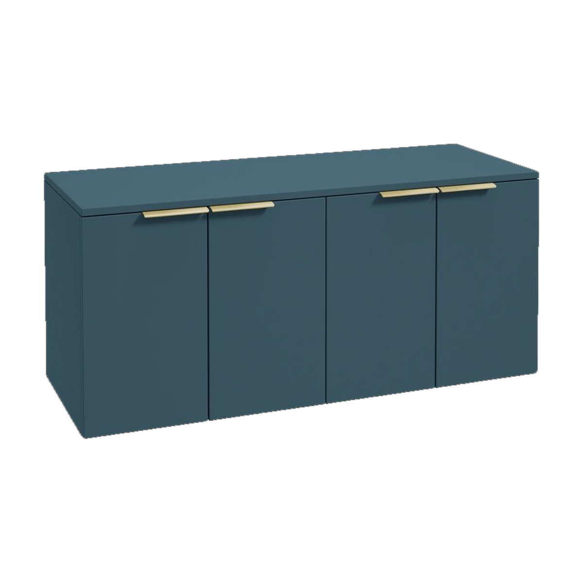 SONAS Stockholm 120cm wall hung four door vanity unit in Matt Ocean Blue with brushed gold handles