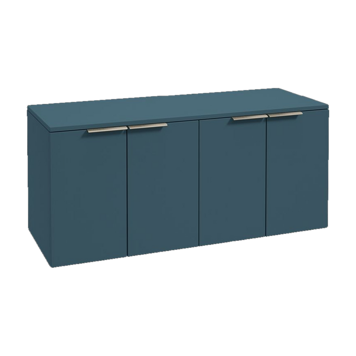 SONAS Stockholm 120cm wall hung four door vanity unit in Matt Ocean Blue with brushed nickel handles