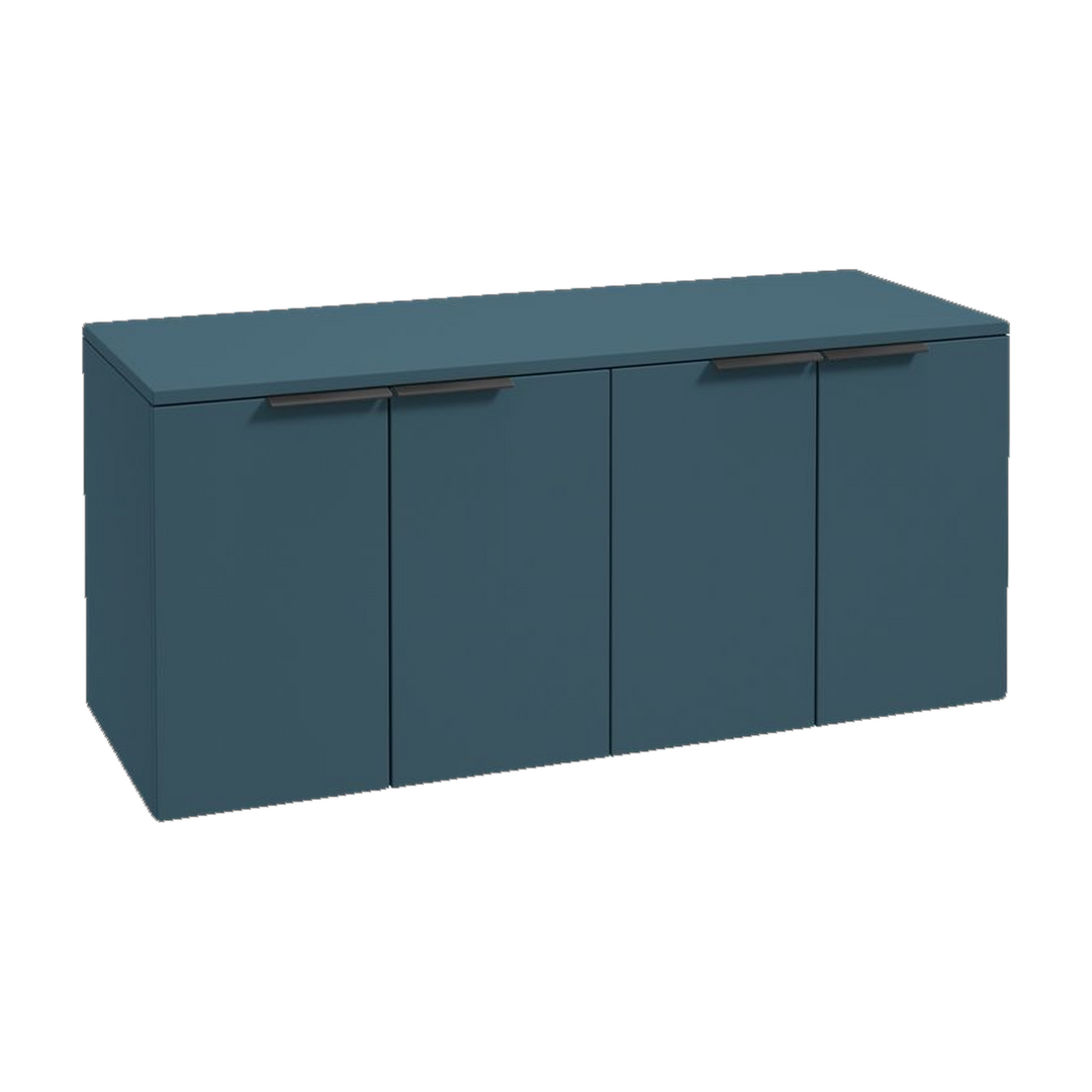 SONAS Stockholm 120cm wall hung four door vanity unit in Matt Ocean Blue with matt black handles