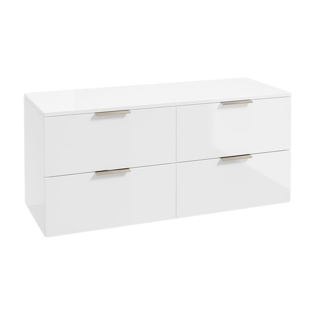 SONAS Stockholm 120cm wall hung four drawer vanity unit in Gloss White with brushed nickel handles