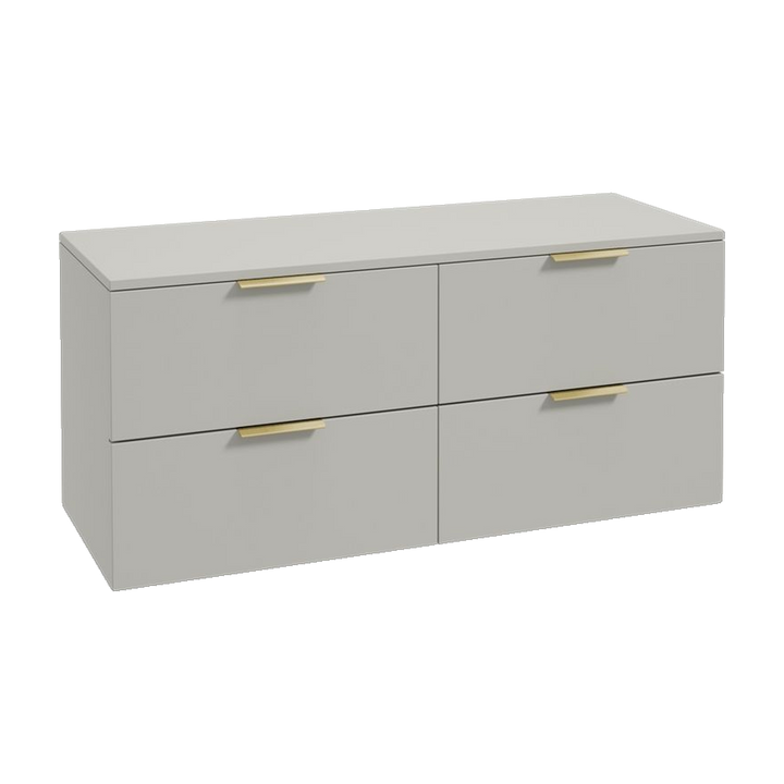 SONAS Stockholm 120cm wall hung four drawer vanity unit in Matt Arctic Grey with brushed gold handles