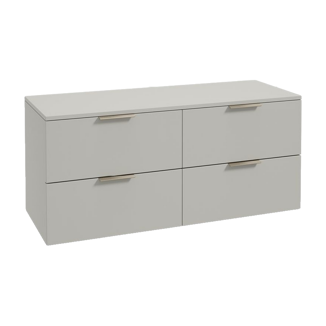 SONAS Stockholm 120cm wall hung four drawer vanity unit in Matt Arctic Grey with brushed nickel handles