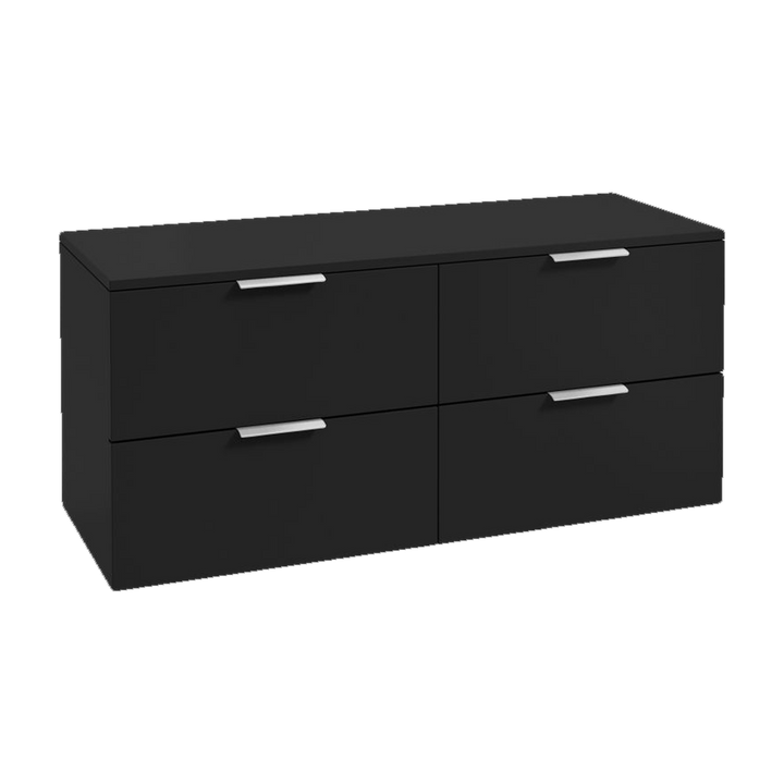 SONAS Stockholm 120cm wall hung four drawer vanity unit in Matt Black with brushed chrome handles