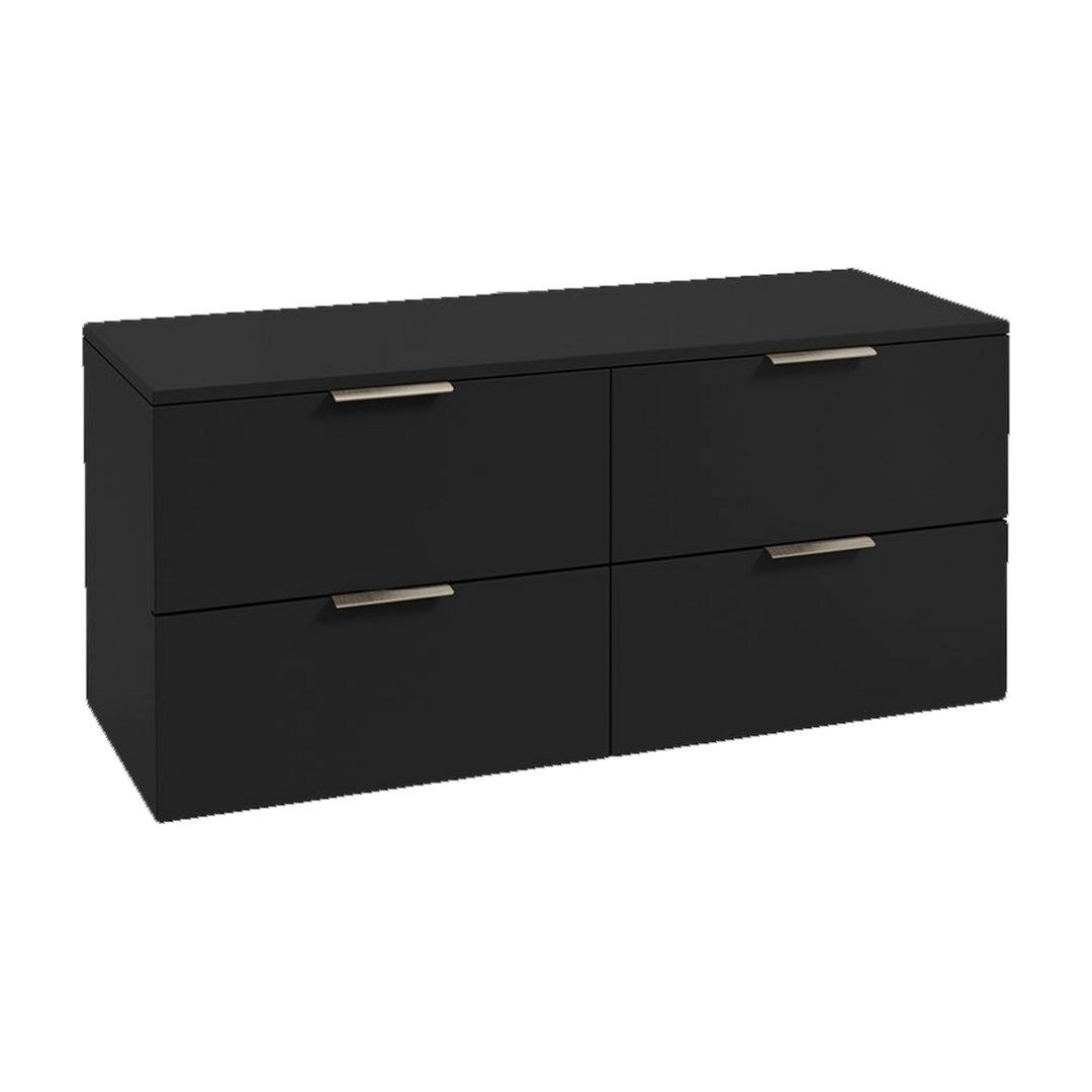 SONAS Stockholm 120cm wall hung four drawer vanity unit in Matt Black with brushed nickel handles