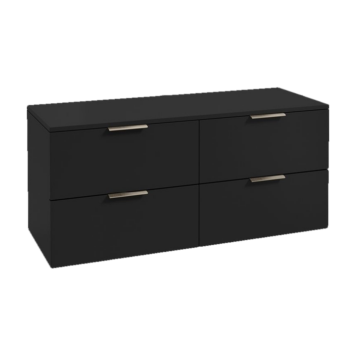 SONAS Stockholm 120cm wall hung four drawer vanity unit in Matt Black with brushed nickel handles