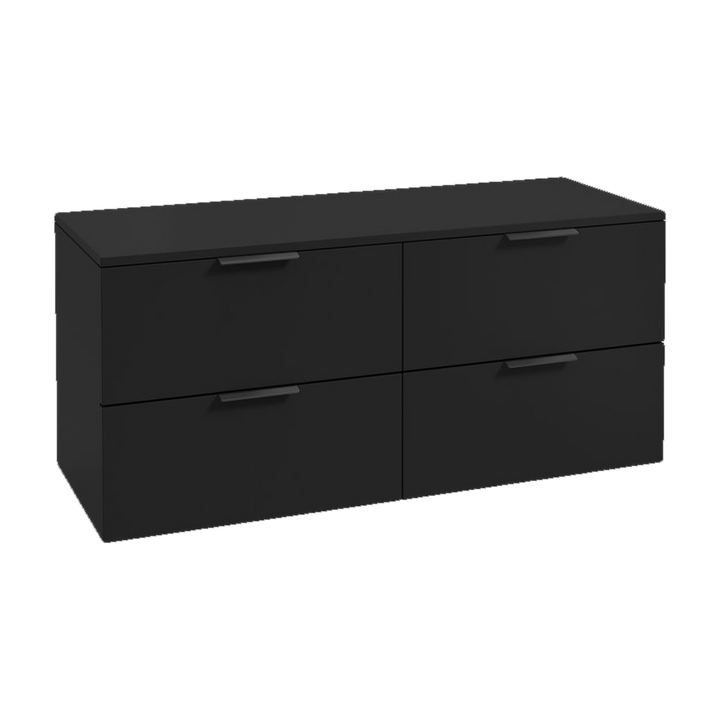 SONAS Stockholm 120cm wall hung four drawer vanity unit in Matt Black with matt black handles