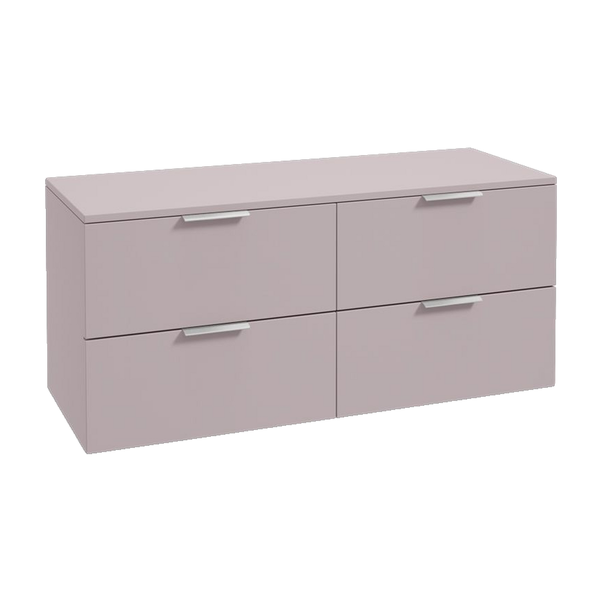 SONAS Stockholm 120cm wall hung four drawer vanity unit in Matt Cashmere Pink with brushed chrome handles