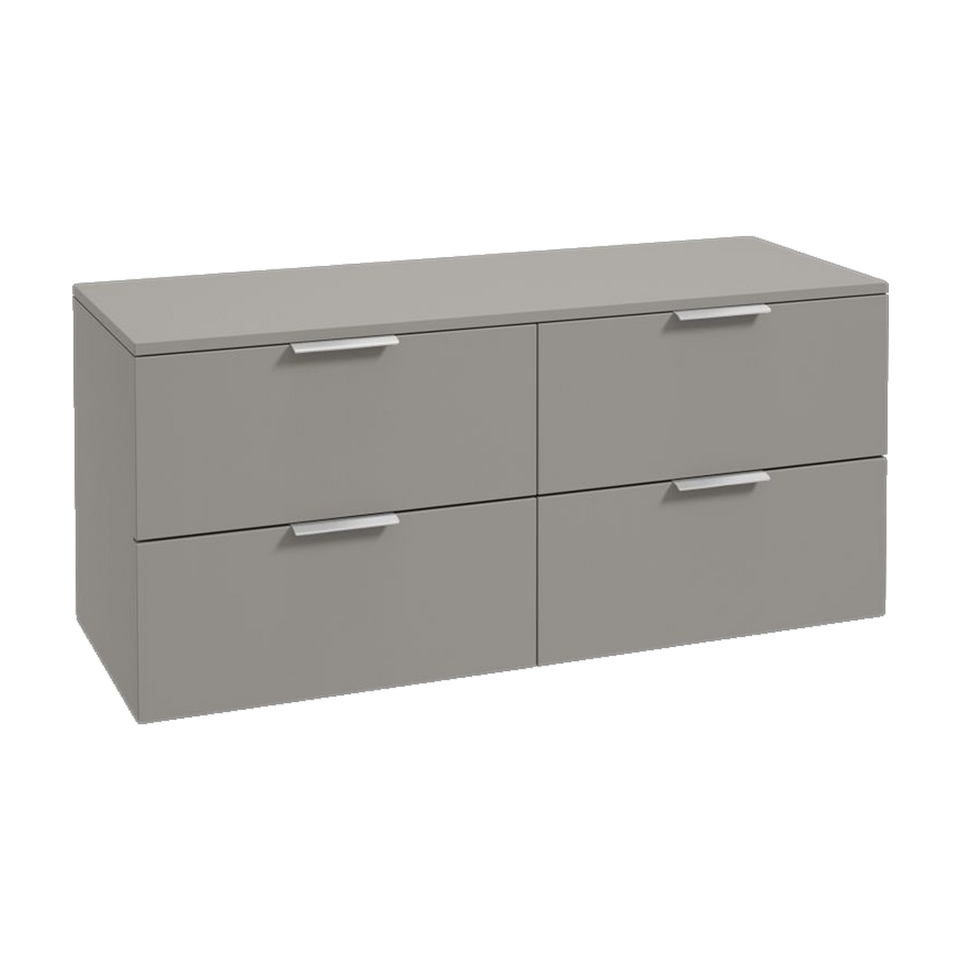 SONAS Stockholm 120cm wall hung four drawer vanity unit in Matt Khaki with brushed chrome handles
