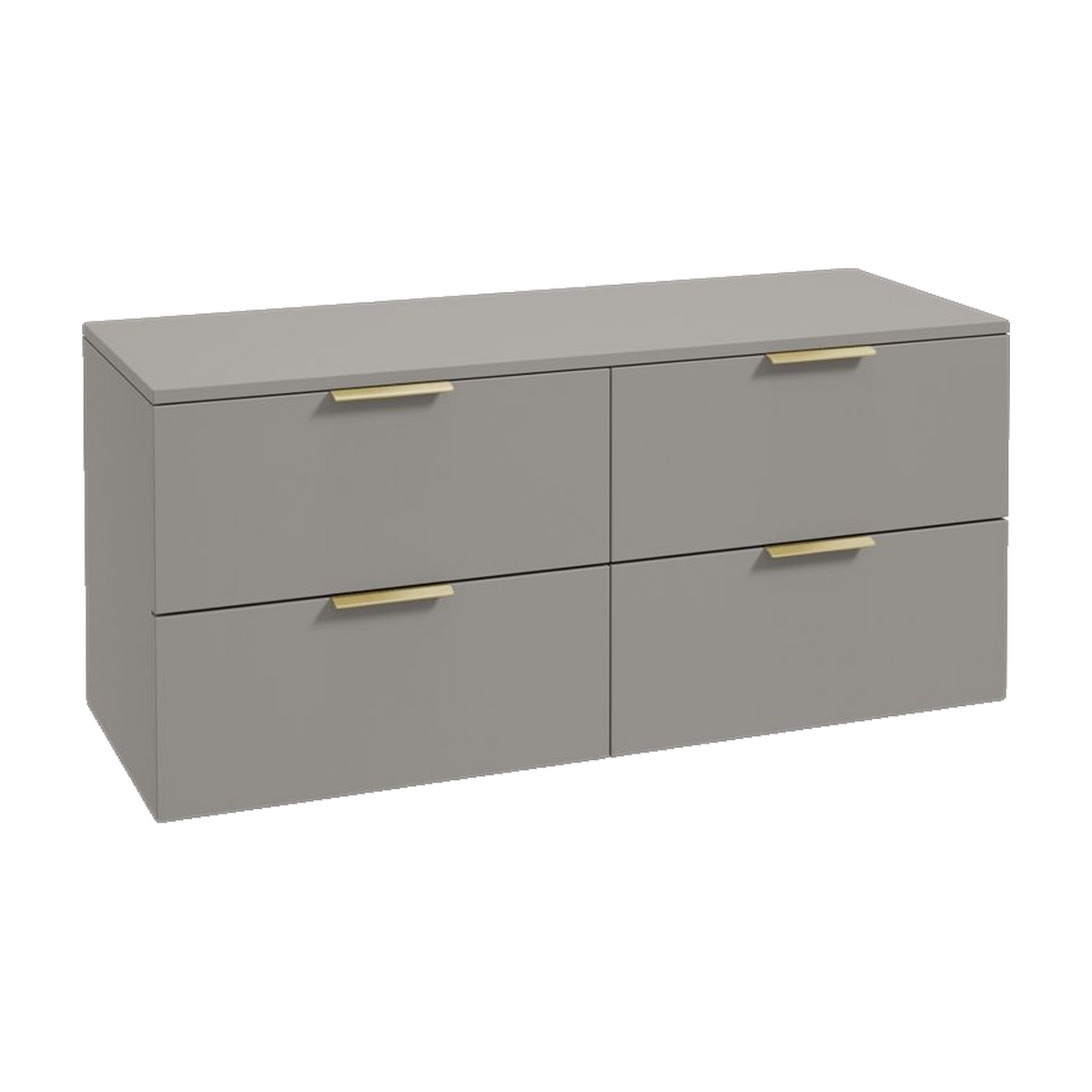 SONAS Stockholm 120cm wall hung four drawer vanity unit in Matt Khaki with brushed gold handles