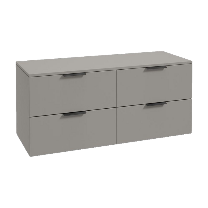 SONAS Stockholm 120cm wall hung four drawer vanity unit in Matt Khaki with matt black handles