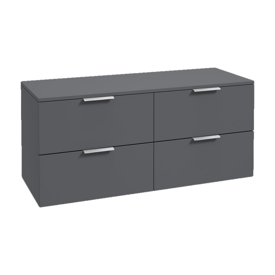 SONAS Stockholm 120cm wall hung four drawer vanity unit in Matt Midnight Grey with brushed chrome handles