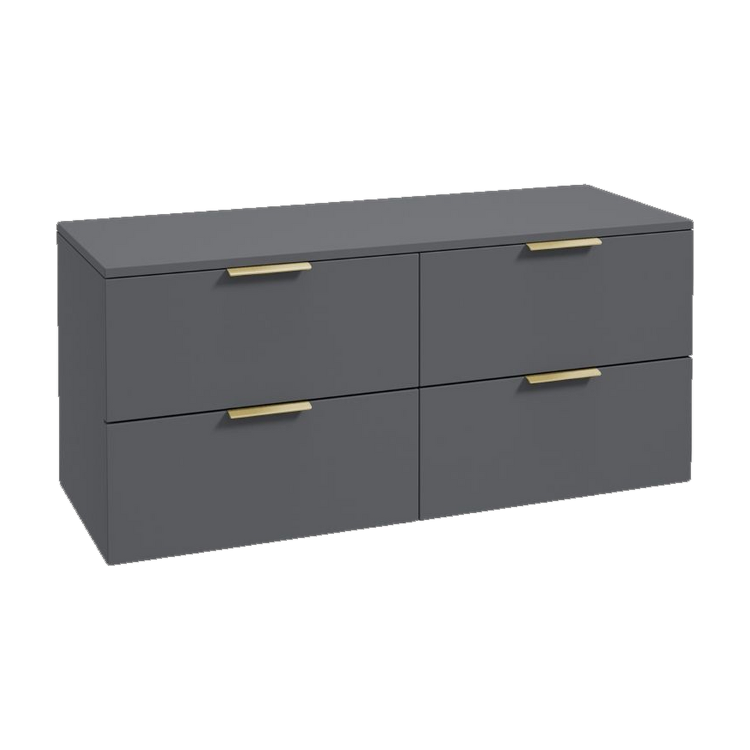 SONAS Stockholm 120cm wall hung four drawer vanity unit in Matt Midnight Grey with brushed gold handles