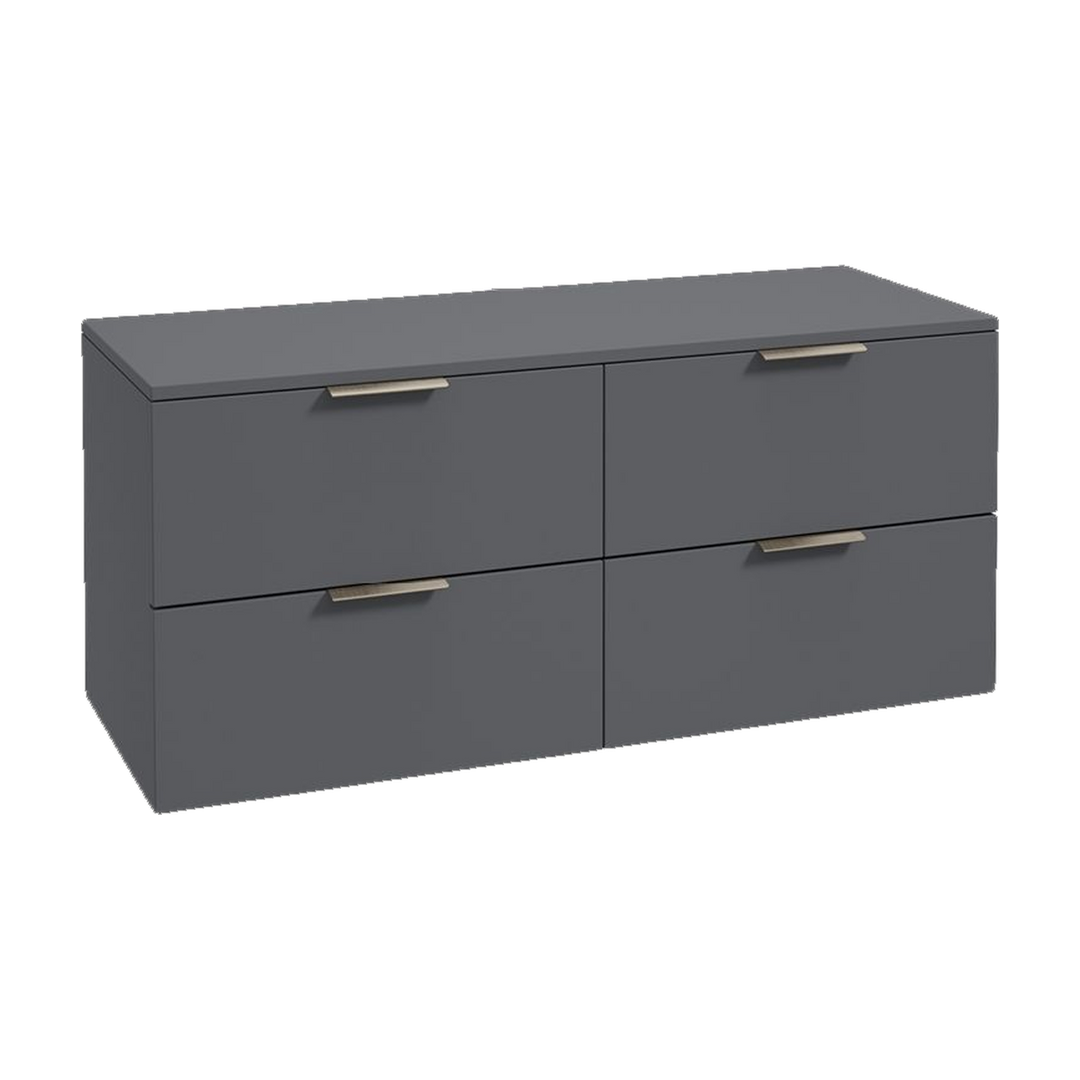 SONAS Stockholm 120cm wall hung four drawer vanity unit in Matt Midnight Grey with brushed nickel handles