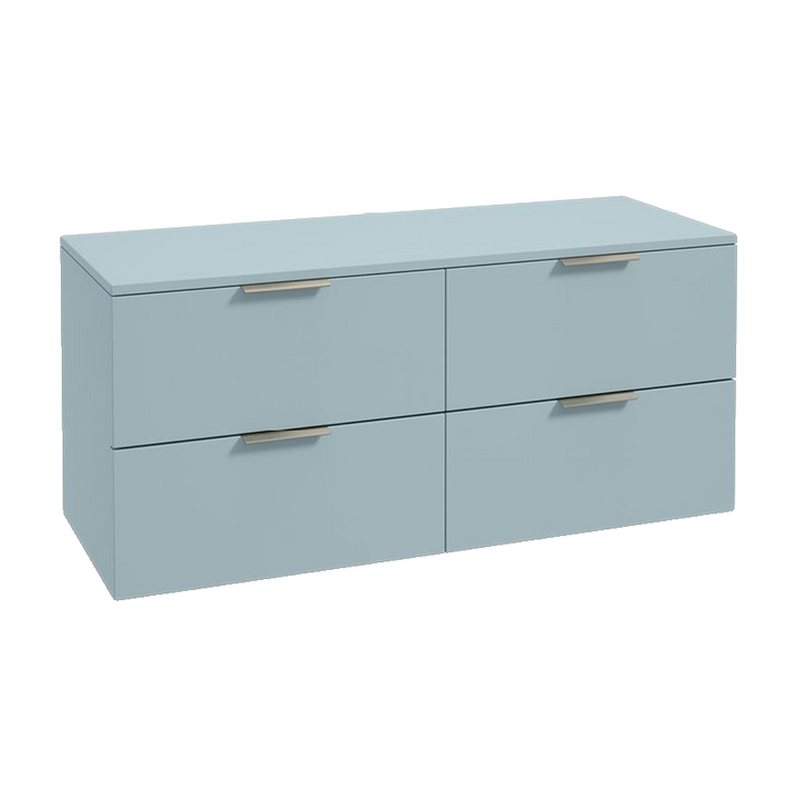 SONAS Stockholm 120cm wall hung four drawer vanity unit in Matt Morning Sky Blue with brushed nickel handles