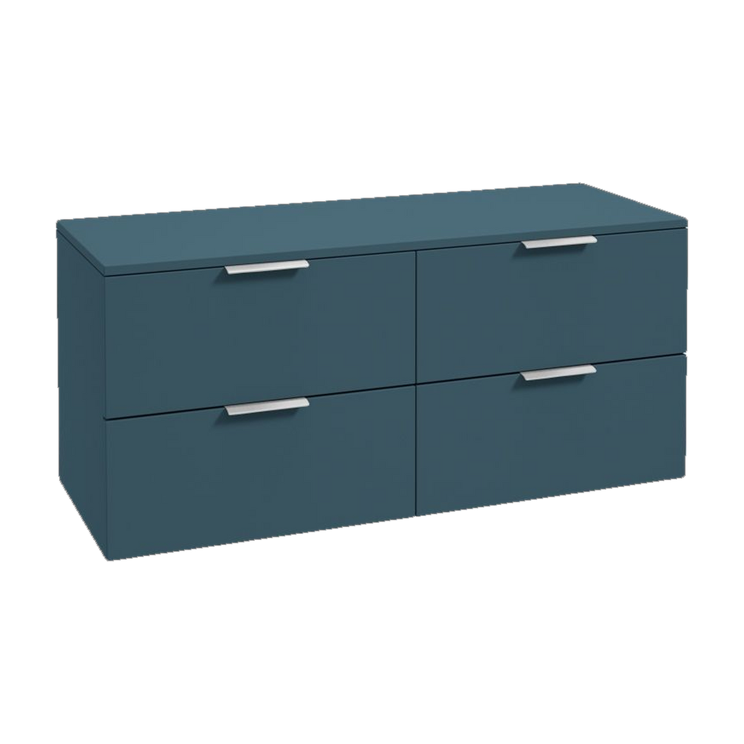 SONAS Stockholm 120cm wall hung four drawer vanity unit in Matt Ocean Blue with brushed chrome handles