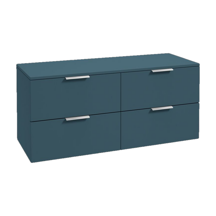 SONAS Stockholm 120cm wall hung four drawer vanity unit in Matt Ocean Blue with brushed chrome handles