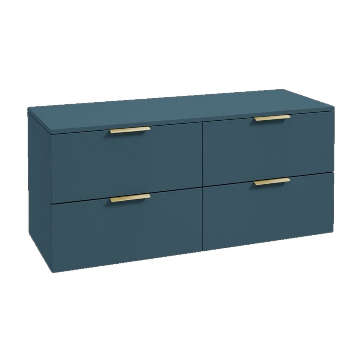 SONAS Stockholm 120cm wall hung four drawer vanity unit in Matt Ocean Blue with brushed gold handles
