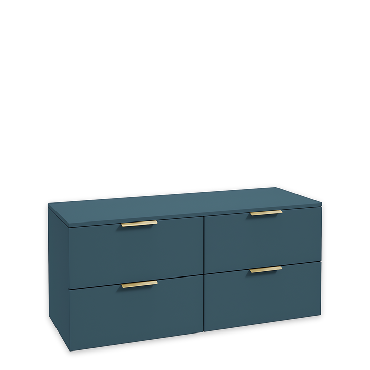 SONAS Stockholm 120cm wall hung four drawer vanity unit in Matt Ocean Blue with brushed gold handles
