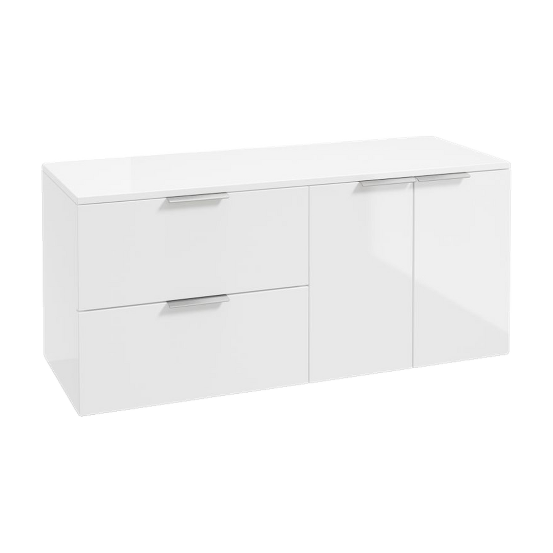 SONAS Stockholm 120cm wall hung two drawer & two door vanity unit in Gloss White with brushed chrome handles