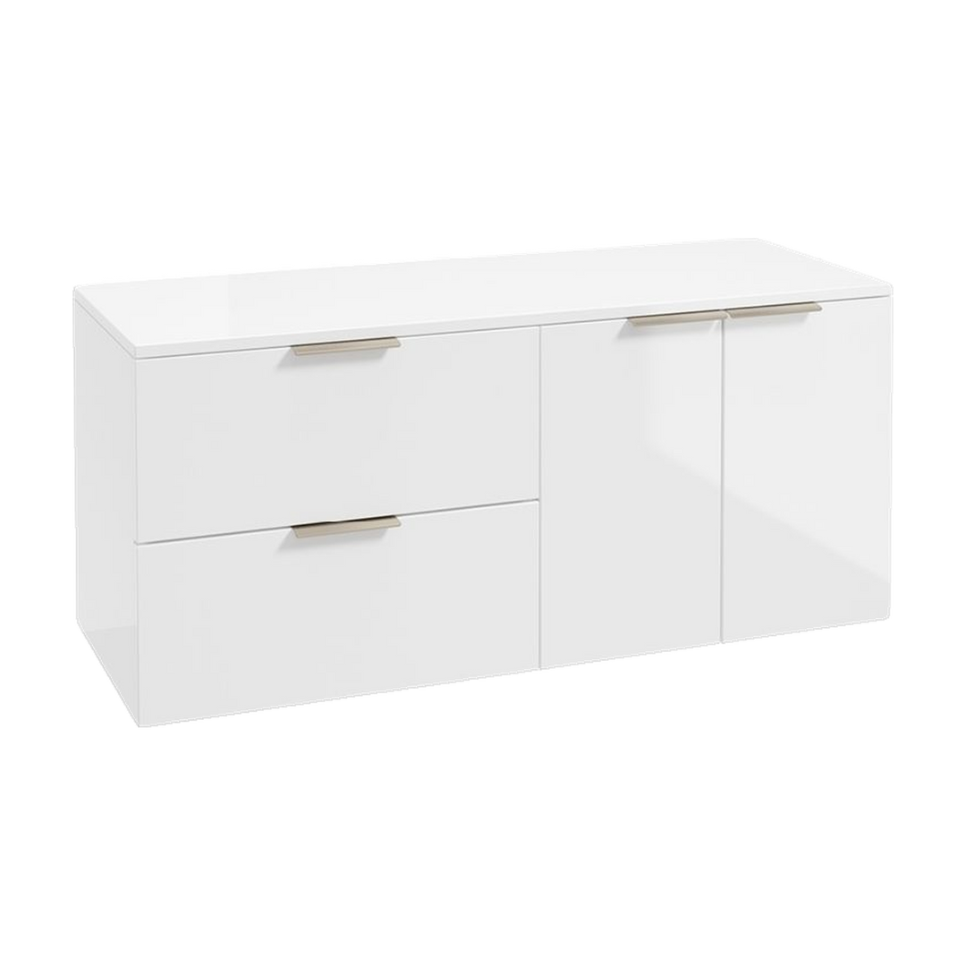 SONAS Stockholm 120cm wall hung two drawer & two door vanity unit in Gloss White with brushed nickel handles
