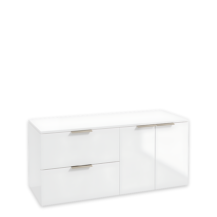 SONAS Stockholm 120cm wall hung two drawer & two door vanity unit in Gloss White with brushed nickel handles