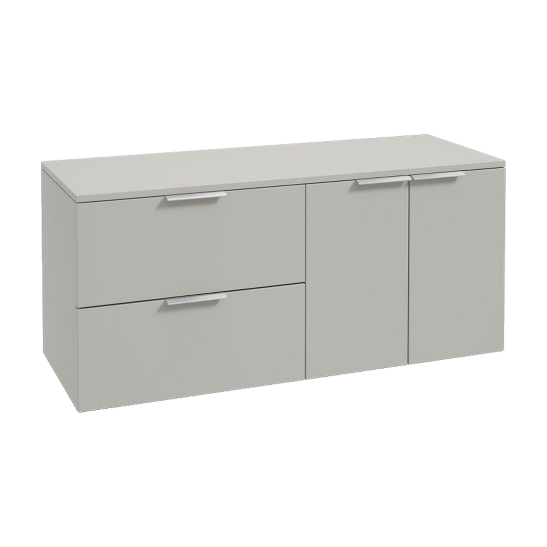 SONAS Stockholm 120cm wall hung two drawer & two door vanity unit in Matt Arctic Grey with brushed chrome handles